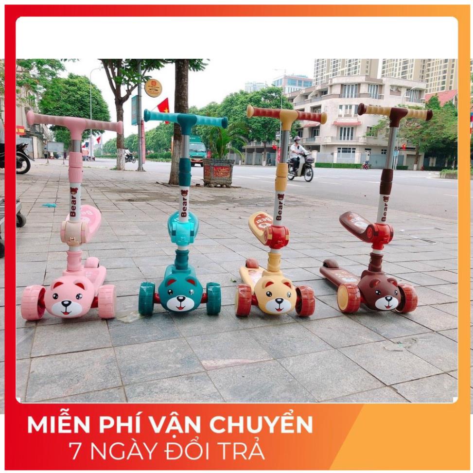 Cx Xe Scooter Cho Bé Hình Gấu Bear Có Nhạc Và Đèn Phát Sáng, Bảo Hành 1 Đổi 1, Xe Trượt Scooter Cho Bé Chòi Chân9 xz