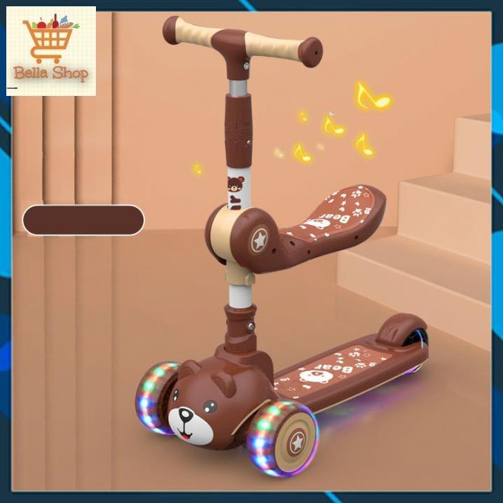 Cx Xe Scooter Cho Bé Hình Gấu Bear Có Nhạc Và Đèn Phát Sáng, Bảo Hành 1 Đổi 1, Xe Trượt Scooter Cho Bé Chòi Chân9 xz