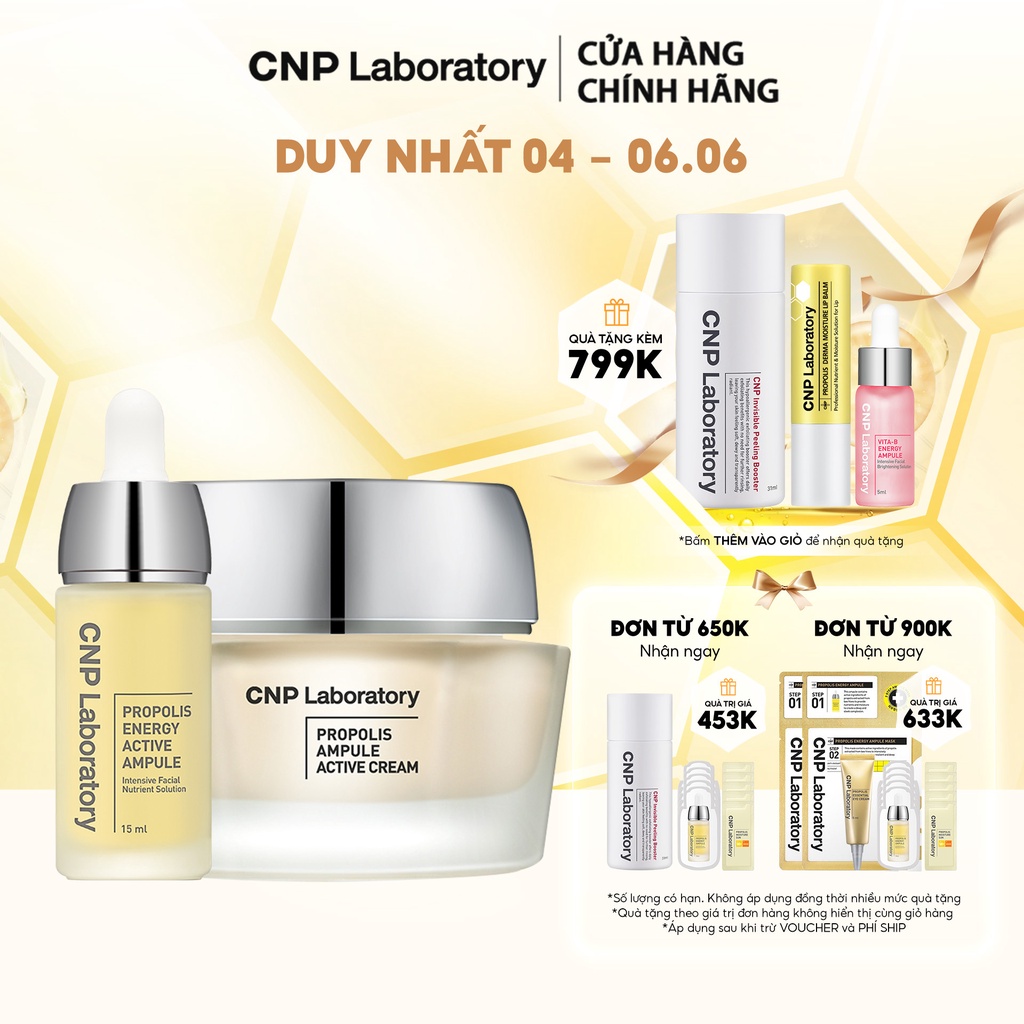 Combo phục hồi keo ong: Tinh chất & kem dưỡng keo ong Tái tạo phục hồi da CNP Laboratory Propolis Combo