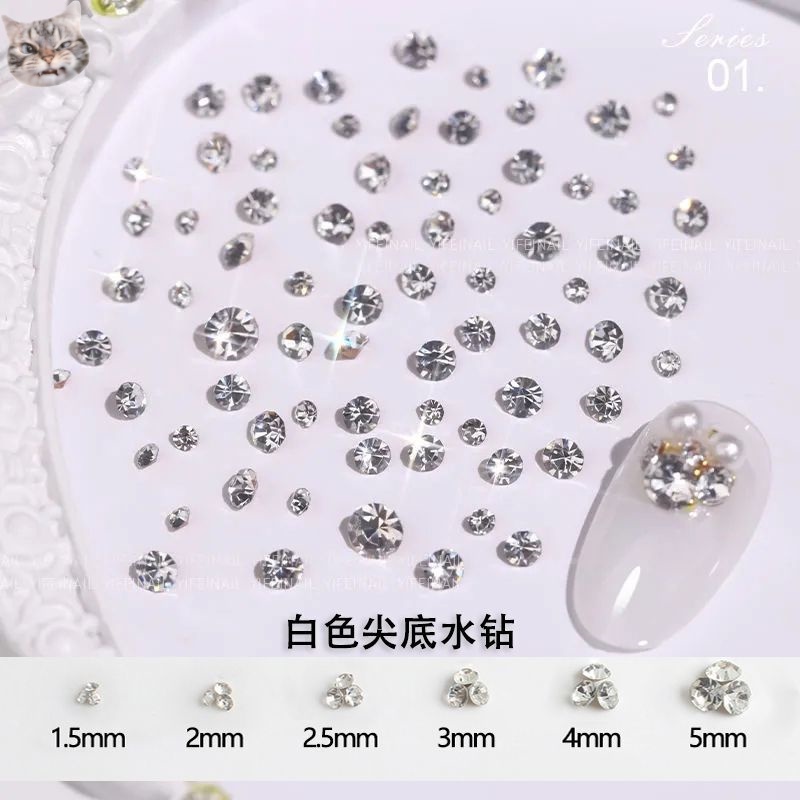 Đá Trang Trí Móng Tay Mũi Nhọn Đáy Tròn Màu Hồng Nhạt Lấp Lánh