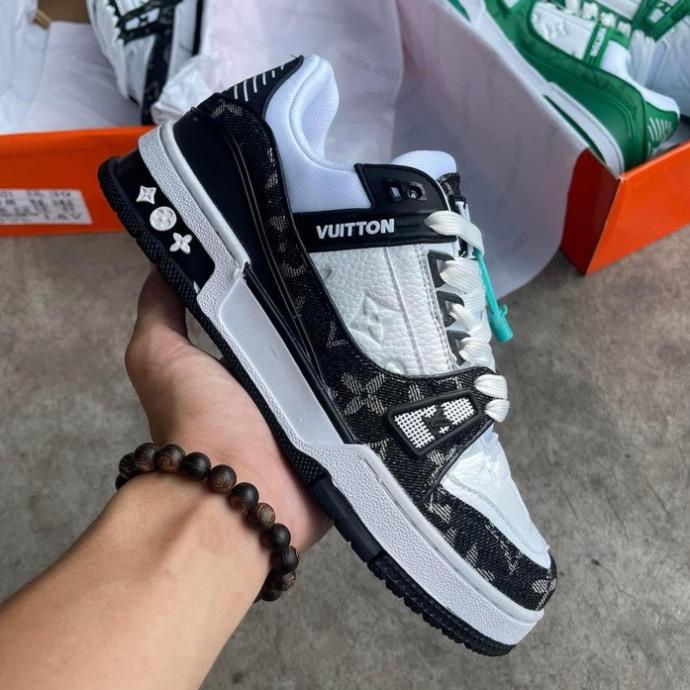Giày LV Louis Vuitton Trainer Black White, Giày Sneaker LV Nam Nữ Mẫu Mới Hot Hit 5 Phiên Bản Màu Sắc Hàng Cao Cấp