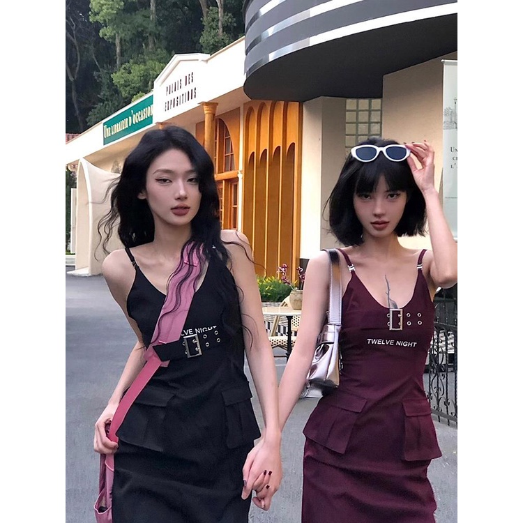 Đầm Hai Dây Dáng Dài Xẻ Tà Eo Hẹp Có Túi Thời Trang Mùa Hè Quyến Rũ Cho Nữ