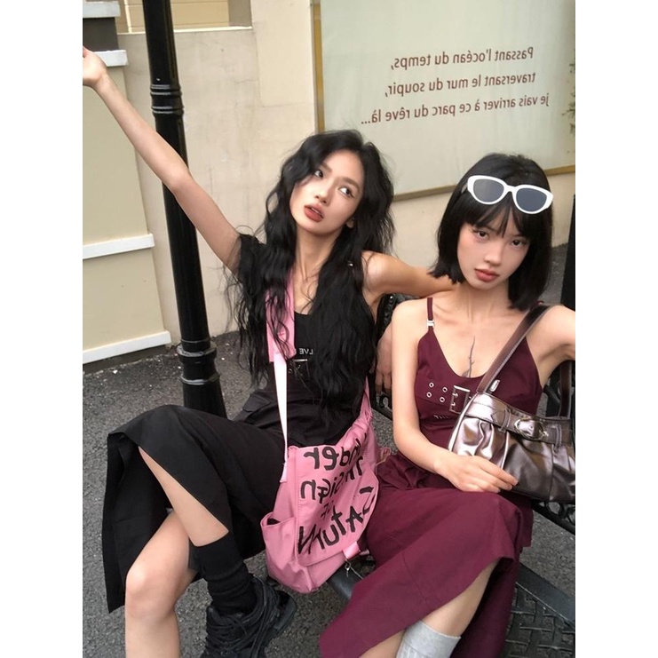 Đầm Hai Dây Dáng Dài Xẻ Tà Eo Hẹp Có Túi Thời Trang Mùa Hè Quyến Rũ Cho Nữ