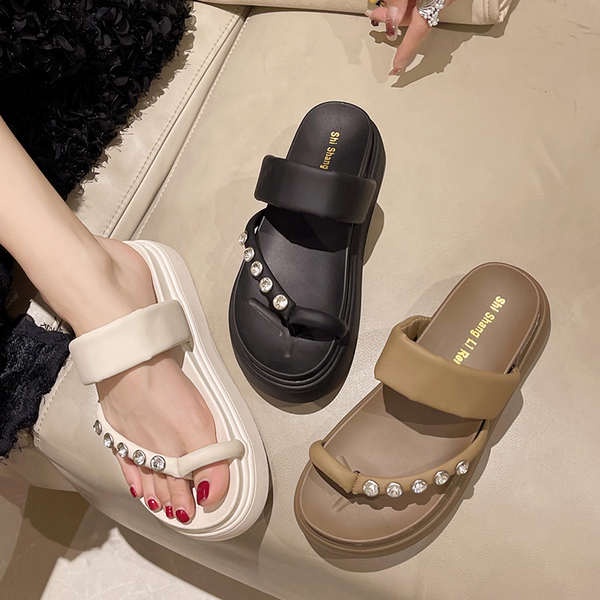 Dép nữ thời trang Dép lê đế dày đính đá thời trang