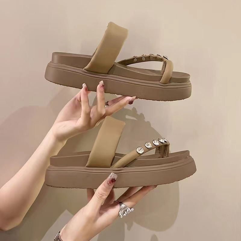 Dép nữ thời trang Dép lê đế dày đính đá thời trang