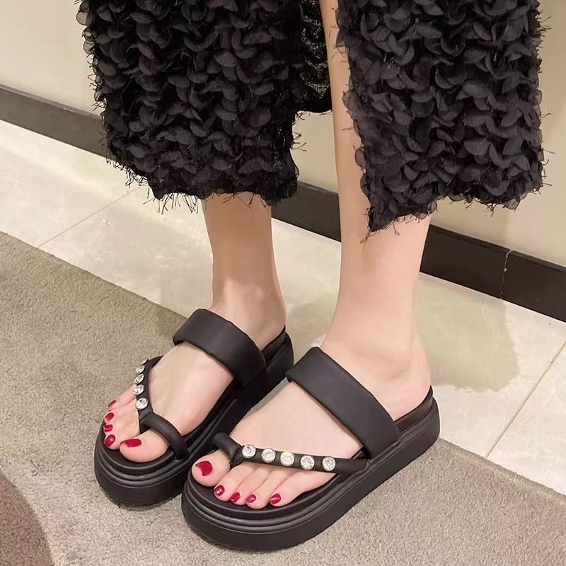 Dép nữ thời trang Dép lê đế dày đính đá thời trang