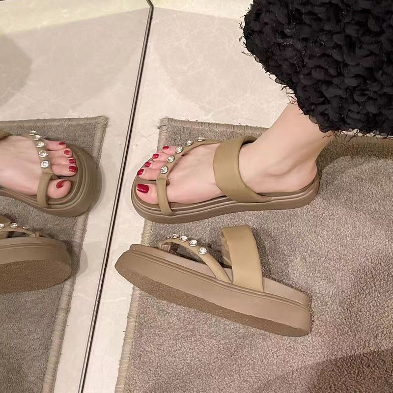 Dép nữ thời trang Dép lê đế dày đính đá thời trang