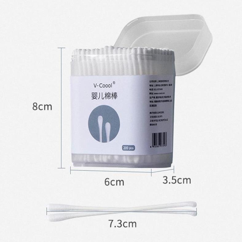 Tăm bông cho bé thân giấy Vcoool cao cấp hộp 200 que, 400 que