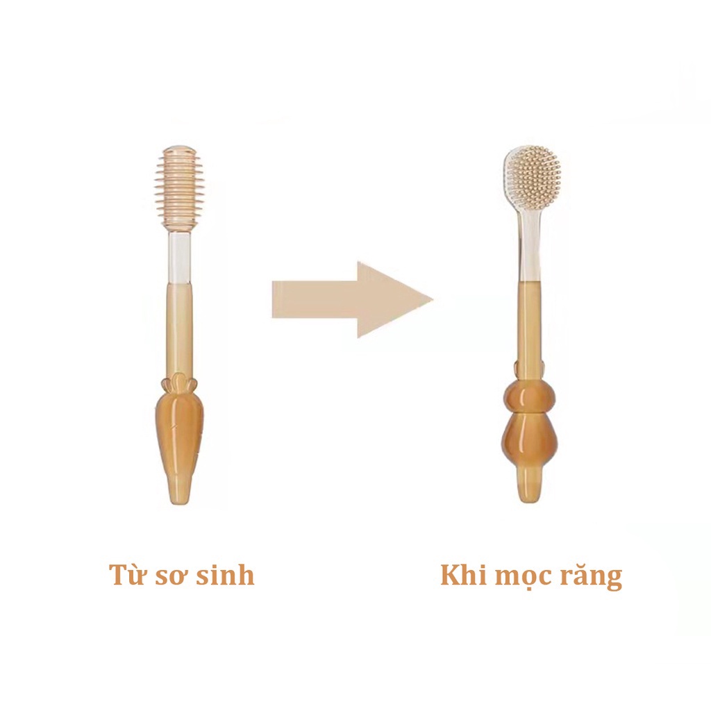 Set rơ lưỡi và bàn chải đánh răng silicon cao cấp cho bé từ 0 - 18 tháng