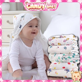 Khăn ủ xô sơ sinh, ủ choàng cotton 4 lớp, khăn tắm có mũ cho bé sơ sinh