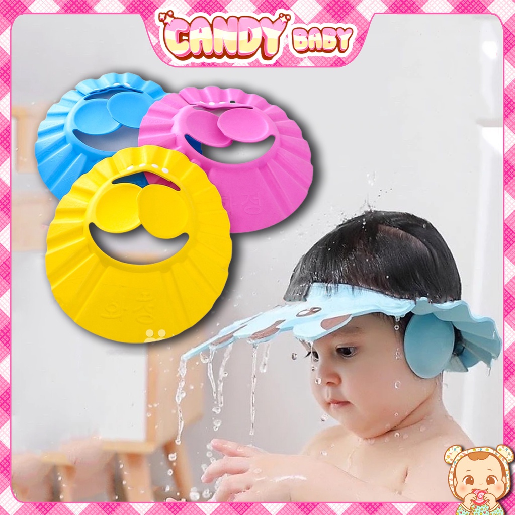 Nón tắm em bé trơn màu, Mũ gội đầu chắn nước che tai cho em bé chống cay mắt