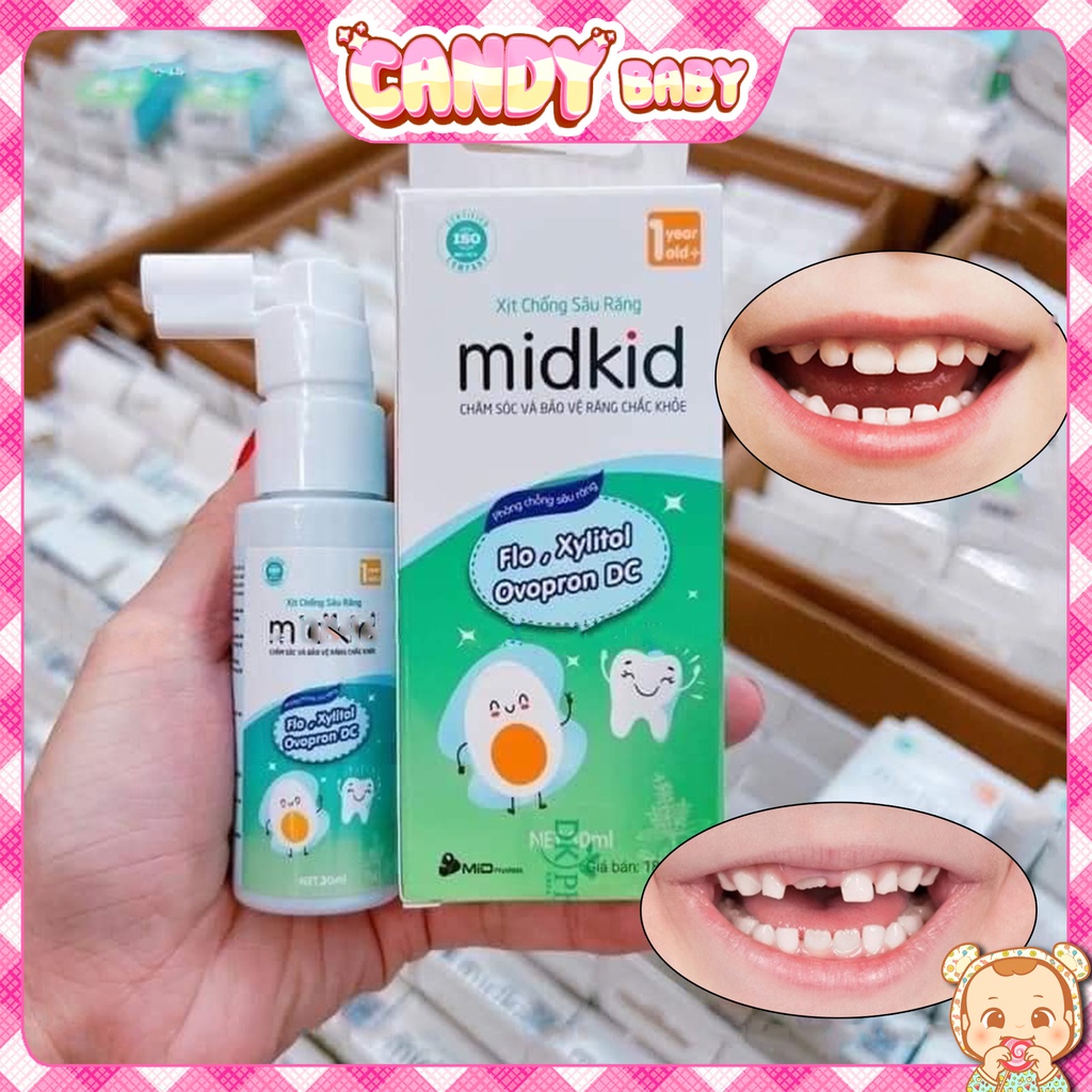 Xịt chống sâu răng Mid kid cho bé từ 1 tuổi giúp làm sạch răng miệng và bảo vệ men răng, ngăn ngừa mảng bám ố vàng