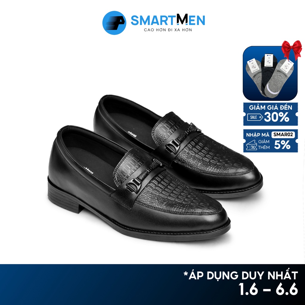 Giày lười Da bò tăng chiều cao SMARTMEN GL-31 Đen