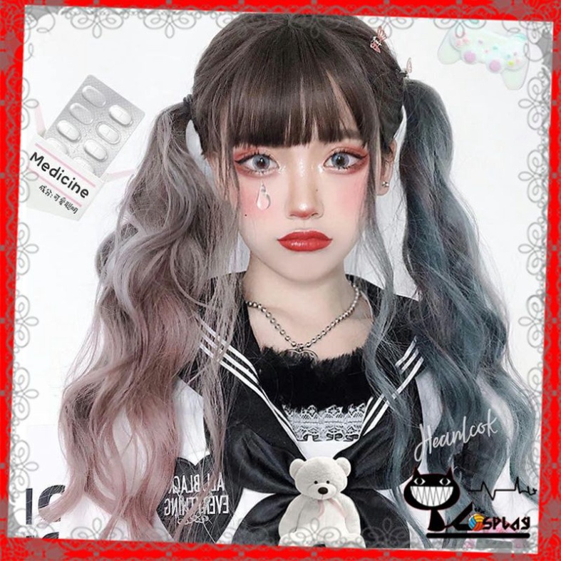 [Sẵn] Wig teen/lolita/cosplay omber hai màu cá tính C8259 nửa nâu nửa xanh [Miu Cosplay 03]