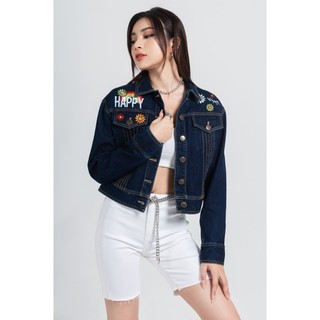Áo Khoác Denim Thêu Happy. 'Happy' Embroidered Denim Jacket - 121WD1044A4993