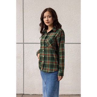 Áo Sơ Mi Nữ Caro Xanh Lá Dáng Regular - Women's Regular Fit Green Caro Shirt. 123WN2039B1370