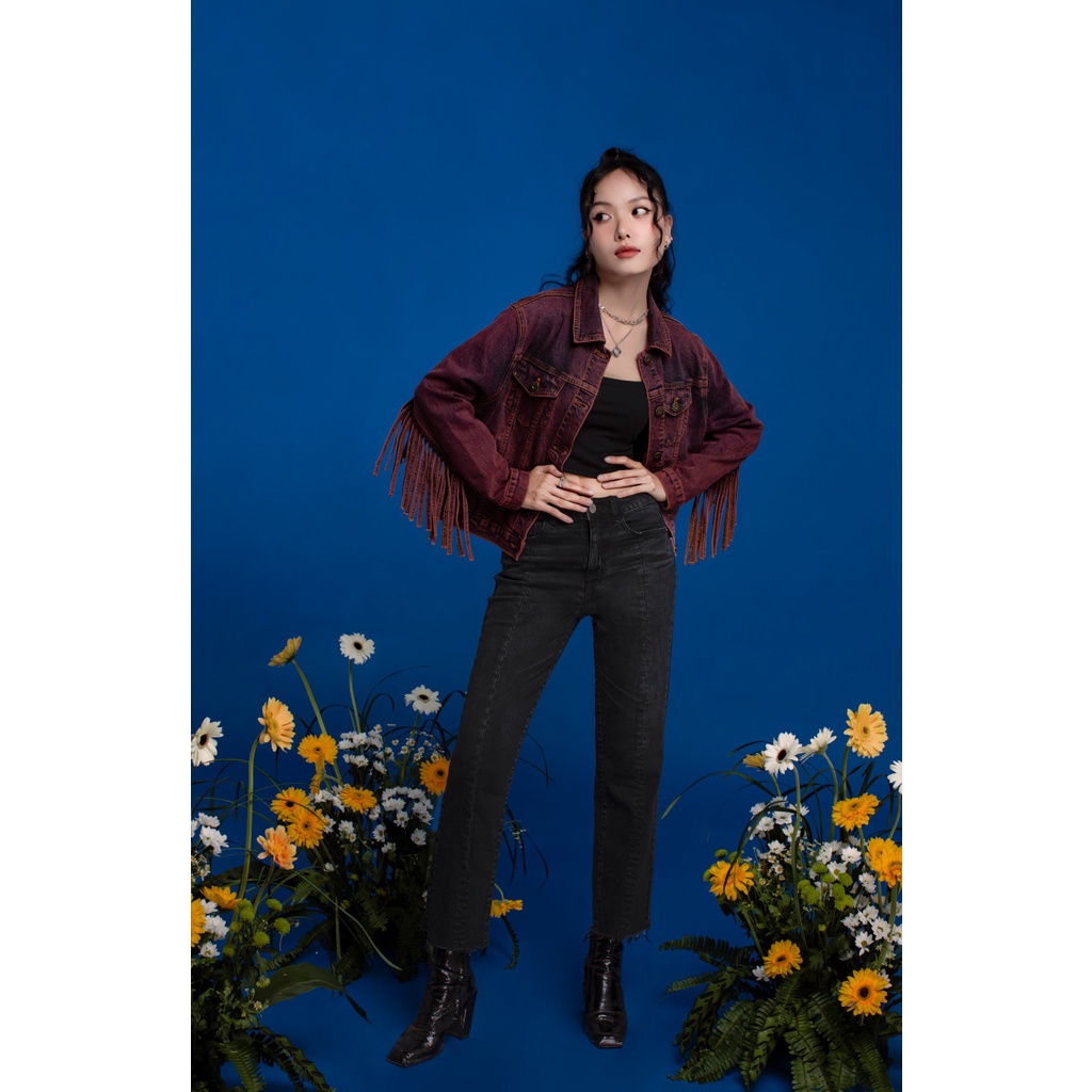 Quần Jeans Nữ Dáng Straight Nhuộm Đen. Women's Straight-Leg Black Jeans - 222WD2083F2090