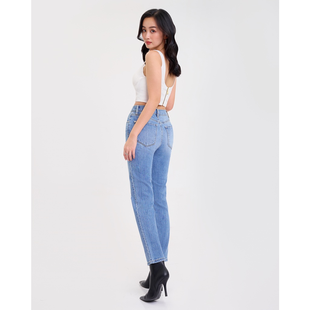 Quần Jeans Nữ Rách Gối. One Side Ripped Straight Jeans - 122WD1083F9950