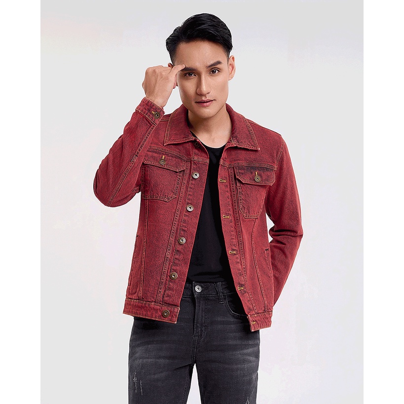 Áo Khoác Denim Nam Dáng Rộng Màu Đỏ Rượu Vang. Burgundy Type III Denim Jacket - 122MD3044F2650