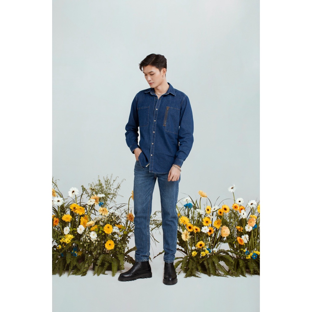 Áo Sơ Mi Denim Nam Dáng Suông Dây Kéo - Men's Denim Button-Up Shirt Zipper. 122MD3034F1950