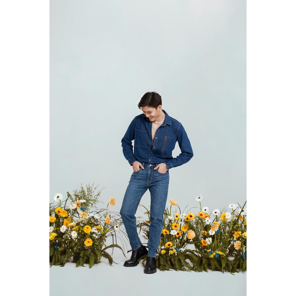 Áo Sơ Mi Denim Nam Dáng Suông Dây Kéo - Men's Denim Button-Up Shirt Zipper. 122MD3034F1950