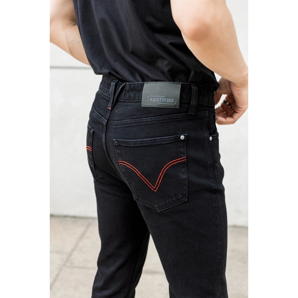 Quần Jeans Nam Dáng Slim Fit Màu Đen Phối Chỉ Đỏ. Red Thread Black Slim Fit Jeans - 222MD4082B1090
