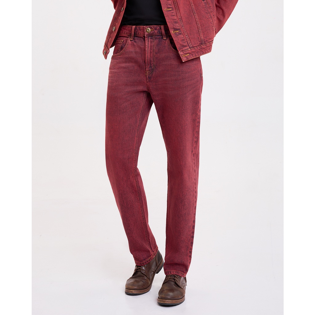Quần Dài Nam Dáng Suông Màu Đỏ Rượu Vang. Burgundy Wash Straight Jeans - 122MD3083F5650