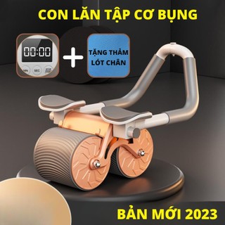 Dụng cụ tập gym tại nhà - con lăn tập bụng tặng thảm lót chân, tập plank bằng con lăn siêu tiện dụng