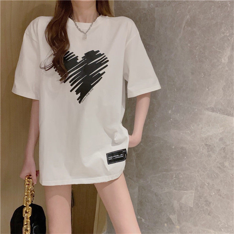 Áo Thun Nữ Ngắn Tay In Hình Trái Tim Thời Trang