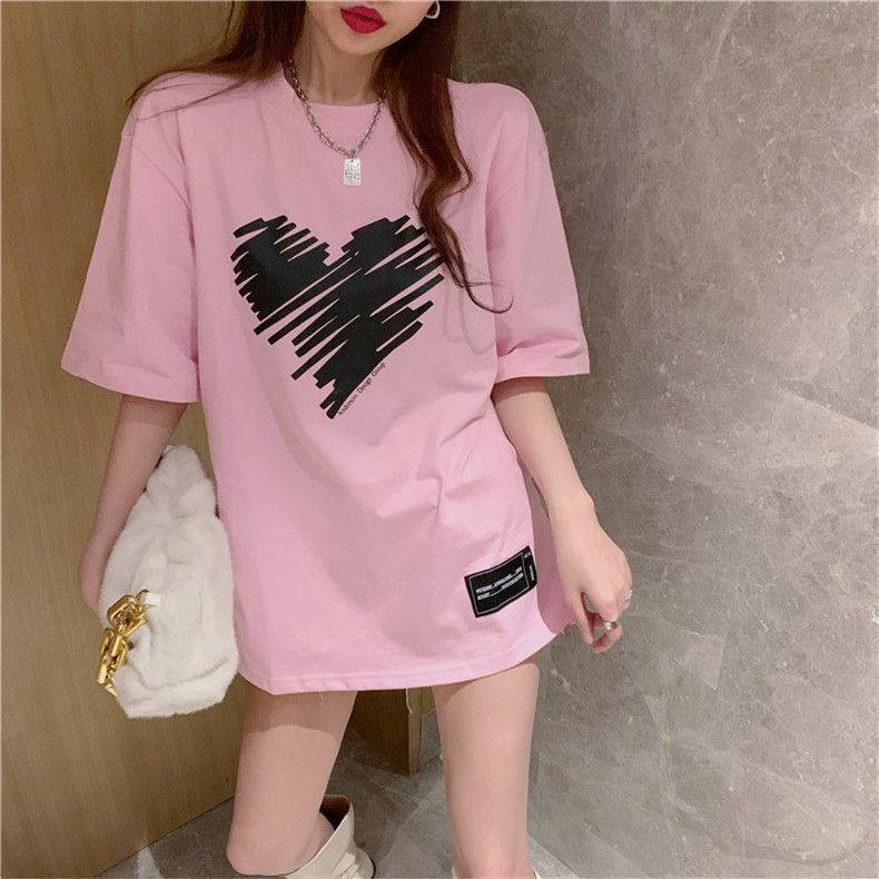 Áo Thun Nữ Ngắn Tay In Hình Trái Tim Thời Trang
