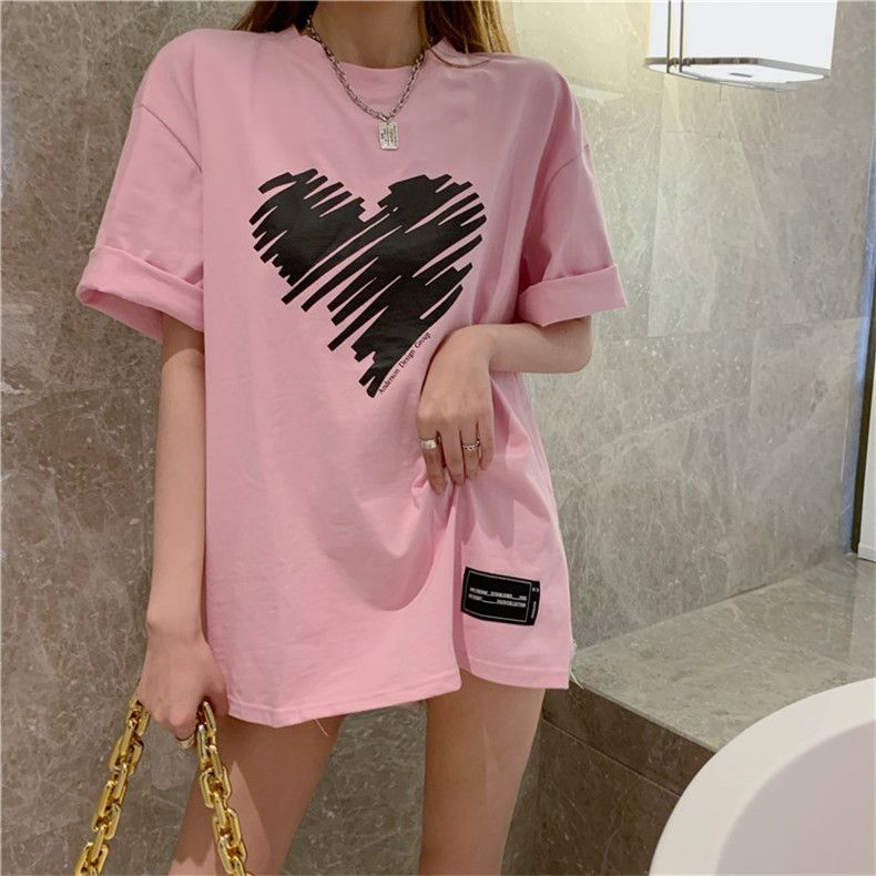 Áo Thun Nữ Ngắn Tay In Hình Trái Tim Thời Trang