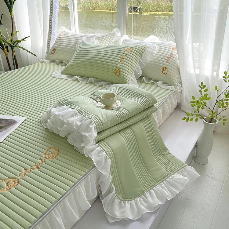 Chiếu Điều Hoà Cao Su Non Siêu Dày 4 Món 5,3-6kg Kèm Chăn Thun Lạnh Êm Mềm Mịn Mát