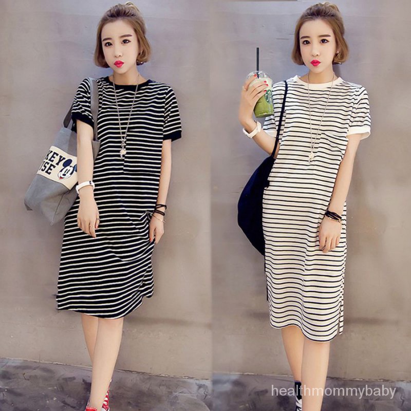 Váy Liền Cho Con Bú Phiên Bản Hàn Quốc Váy Kẻ Sọc Retro Mẫu Thời Trang Áo Cho Con Bú Sau Sinh Mẫu Mới