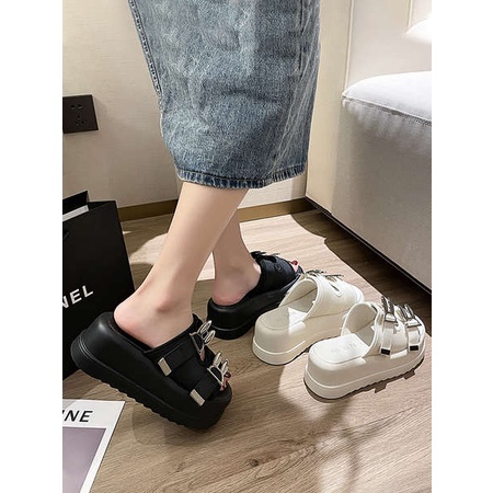Dép Bánh Mì Đế Cao Nữ Tăng Chiều Bên Ngoài Mặc Thời Trang Tai Thỏ Khóa Kim Loại