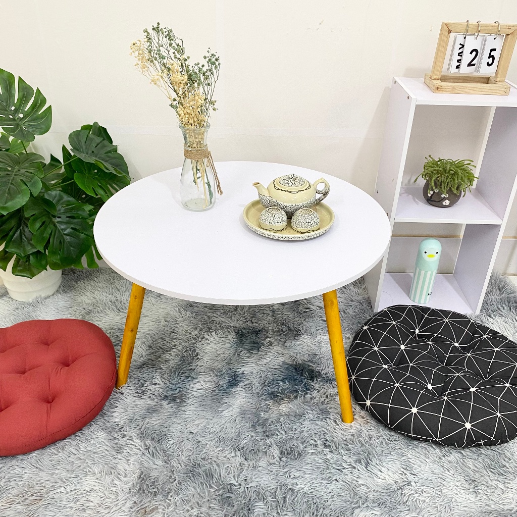 Bàn trà sofa FREESHIP Bàn tròn trắng 60cm chân cao làm bàn ăn cơm, bàn học, decor phòng khách