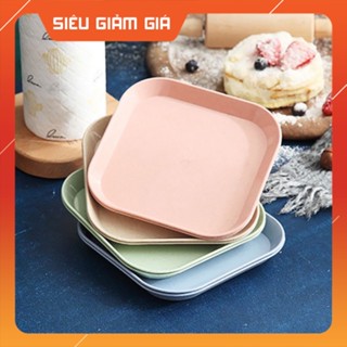  Đĩa nhựa lúa mạch dáng vuôngl Đĩa đựng gia vị bánh kẹo hoa quả màu pastel 