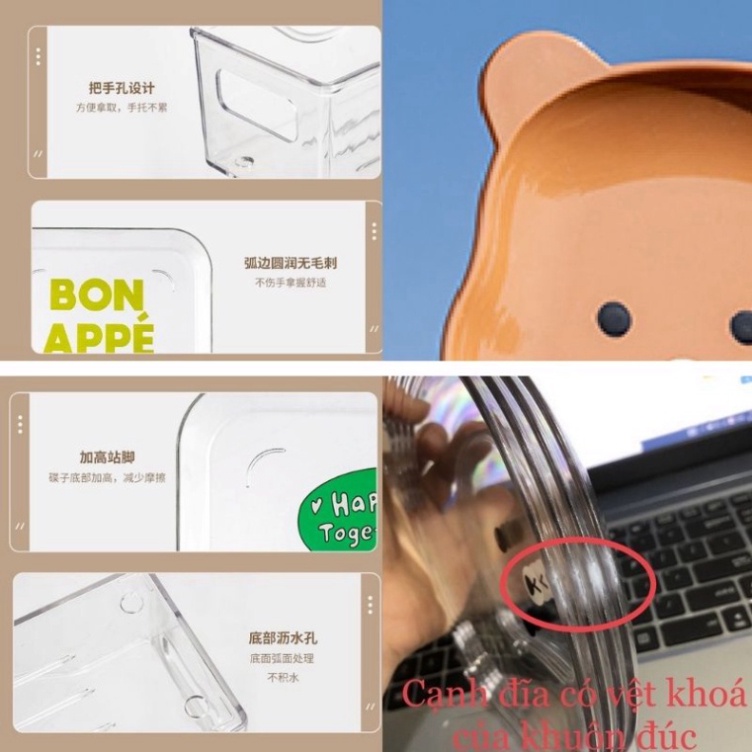🌏FREE SHIP🌎 Set 8 đĩa gấu nhựa kèm khay đựng - Set đĩa nâu siêu xinh
