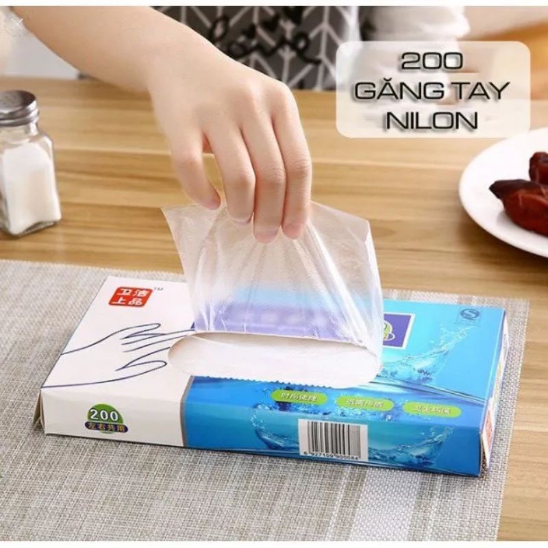 Hộp 200 bao tay nilon dùng 1 lần