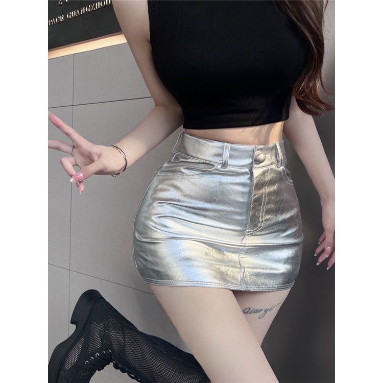 Jiashucheng Chân Váy Da PU Eo Cao Ôm Dáng Phong Cách Xuân Thu Mới Cho Nữ