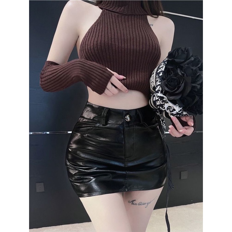 Jiashucheng Chân Váy Da PU Eo Cao Ôm Dáng Phong Cách Xuân Thu Mới Cho Nữ