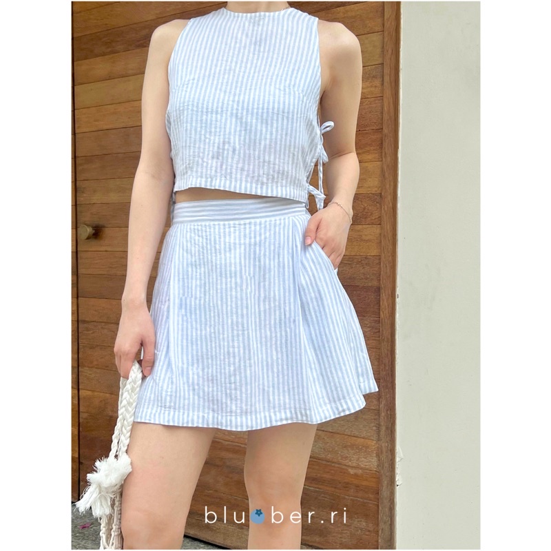 Set áo croptop thắt dây eo và váy quần xếp li kèm bralette mùa hè HIMMEL SET - blueber.ri