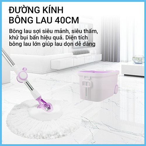 [Tặng Bông Lau] Bộ Lau Nhà MyJae Đài Loan Sợi Microfiber Xoay Siêu Tốc 360 Độ Thông Minh 129.5cm