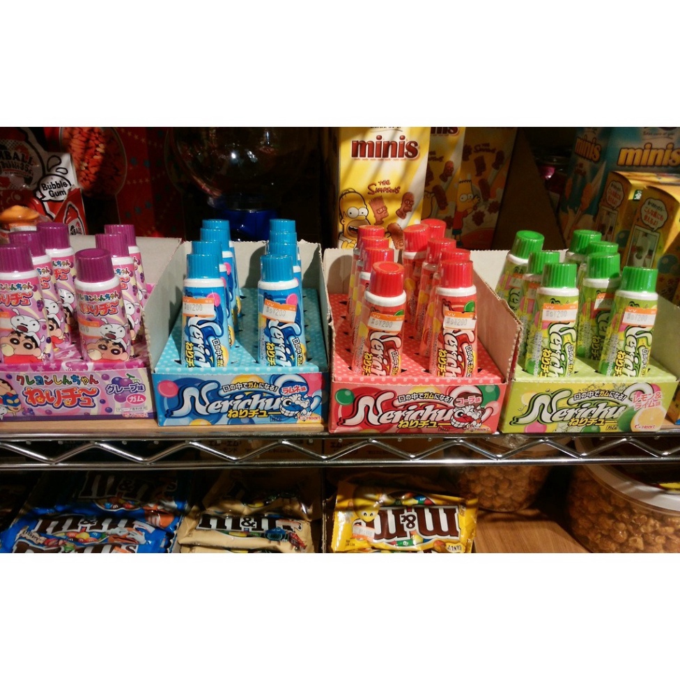 Kẹo cao su, kẹo sinh gum Heart Nerichu hình tuýp kem đánh răng vị dâu, nho xanh, nho tím, soda 30g nội địa Nhật Bản