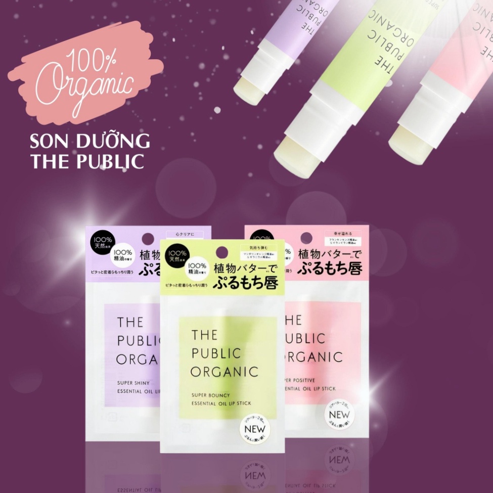 Son dưỡng hữu cơ Nhật Bản The Public Organic Super Shiny Lip 3.3g 100% thiên nhiên, danh được cho bà bầu, trẻ nhỏ