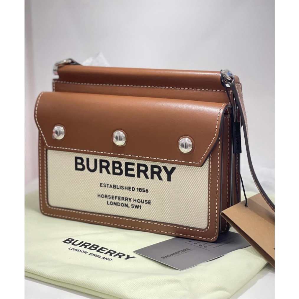 Túi Xách Burberr  Horseferry 1856,Size 20, Chất Liệu Canvas phối da cừu, Màu nâu sáng,Full box nam châm, Bh 12 tháng