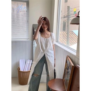 Đầm Sơ Mi Tay Phồng Dài Đến Giữa Bắp Chân Thiết Kế Hở Vai Quyến Rũ Thời Trang Kiểu Pháp