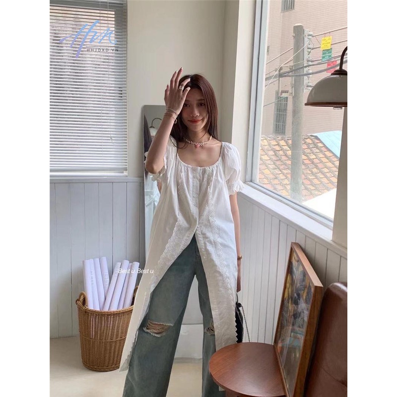 Đầm Sơ Mi Tay Phồng Dài Đến Giữa Bắp Chân Thiết Kế Hở Vai Quyến Rũ Thời Trang Kiểu Pháp