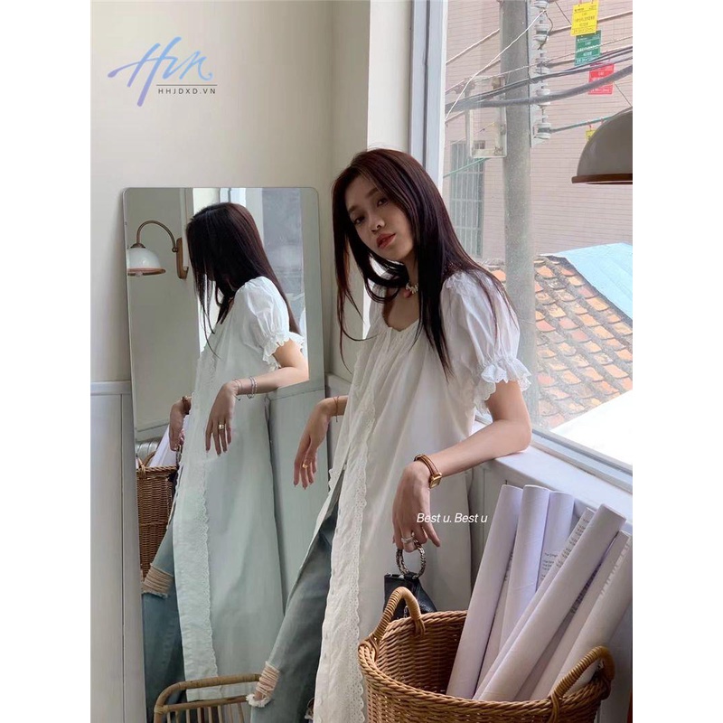 Đầm Sơ Mi Tay Phồng Dài Đến Giữa Bắp Chân Thiết Kế Hở Vai Quyến Rũ Thời Trang Kiểu Pháp