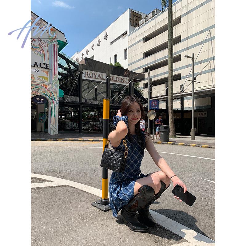 Đầm Denim Không Tay Xếp Ly Mẫu Mới 2023 Thời Trang Mùa Hè Cho Nữ