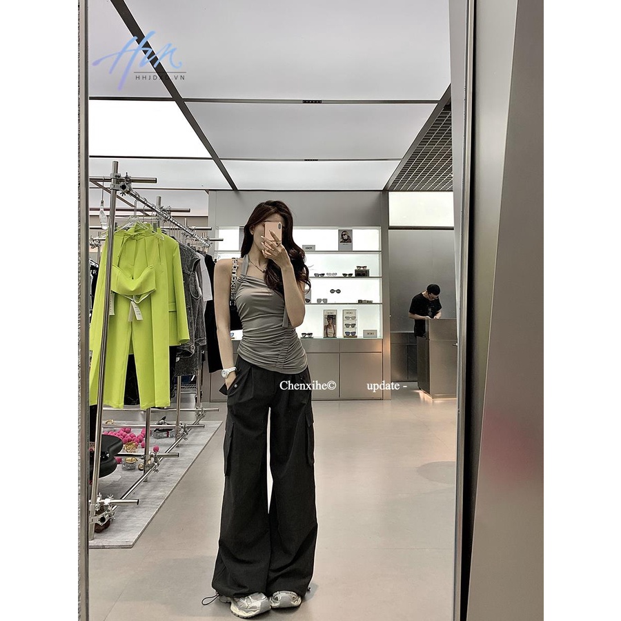 Áo Hai Dây Mỏng Eo Hẹp Bằng Kim Loại Kiểu Pháp Ngọt Ngào Cho Nữ